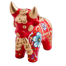 Load image into Gallery viewer, Red Painted Ceramic Bull Folk Art Sculpture - Red Pucara Bull | NOVICA
