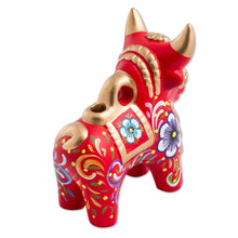 Load image into Gallery viewer, Red Painted Ceramic Bull Folk Art Sculpture - Red Pucara Bull | NOVICA
