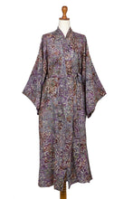 Load image into Gallery viewer, Sienna Purple Floral Batik on Rayon Long Robe from Indonesia - Floral Mansion | NOVICA
