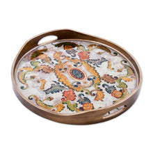 Load image into Gallery viewer, Reverse Painted Glass Tray with Elegant Floral Motifs - Floral Heaven | NOVICA
