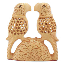 Load image into Gallery viewer, Hand Carved Wood Parrot Sculpture from India - Parrot Hearts | NOVICA
