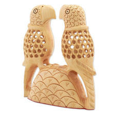 Load image into Gallery viewer, Hand Carved Wood Parrot Sculpture from India - Parrot Hearts | NOVICA
