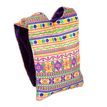 Load image into Gallery viewer, Multi-Colored Geometric Embroidered Striped Sling Handbag - Beige Floral Fantasy | NOVICA
