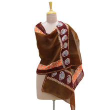 Load image into Gallery viewer, Batik Cotton and Silk Blend Shawl with Coffee Paisley Motifs - Coffee Morning | NOVICA
