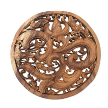 Load image into Gallery viewer, Hand Carved Om Symbol Wood Relief Panel from Bali - Binding Om | NOVICA
