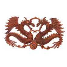 Load image into Gallery viewer, Hand Carved Dragon Duo Wood Wall Relief Panel from Indonesia - Bestial Balance | NOVICA
