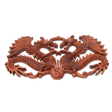Load image into Gallery viewer, Hand Carved Dragon Duo Wood Wall Relief Panel from Indonesia - Bestial Balance | NOVICA
