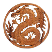 Load image into Gallery viewer, Suar Wood Wall Relief Panel of a Dragon from Indonesia - Enraged Dragon | NOVICA
