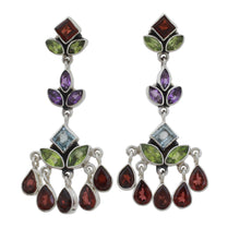 Load image into Gallery viewer, Indian Multi Gemstone Silver Chandelier Earrings - Classic Radiance | NOVICA
