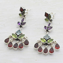 Load image into Gallery viewer, Indian Multi Gemstone Silver Chandelier Earrings - Classic Radiance | NOVICA
