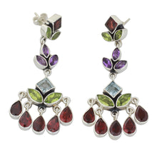 Load image into Gallery viewer, Indian Multi Gemstone Silver Chandelier Earrings - Classic Radiance | NOVICA
