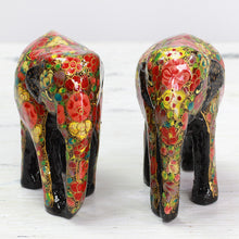 Load image into Gallery viewer, Indian Wooden Sculpture Set of 2 Painted Floral Elephants - Elephant Bloom | NOVICA
