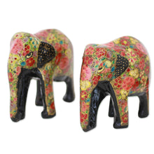 Load image into Gallery viewer, Indian Wooden Sculpture Set of 2 Painted Floral Elephants - Elephant Bloom | NOVICA

