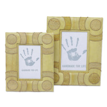 Load image into Gallery viewer, 4x6 and 3x5 Natural Fiber Indonesian Photo Frames in Yellow - Circle of Memories in Yellow | NOVICA
