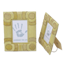 Load image into Gallery viewer, 4x6 and 3x5 Natural Fiber Indonesian Photo Frames in Yellow - Circle of Memories in Yellow | NOVICA
