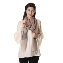 Load image into Gallery viewer, Striped Woven Wool Shawl in Tan and Coffee from India - Cream and Coffee | NOVICA
