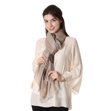 Load image into Gallery viewer, Striped Woven Wool Shawl in Tan and Coffee from India - Cream and Coffee | NOVICA

