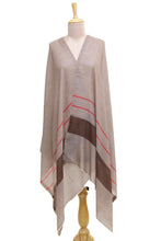 Load image into Gallery viewer, Striped Woven Wool Shawl in Tan and Coffee from India - Cream and Coffee | NOVICA
