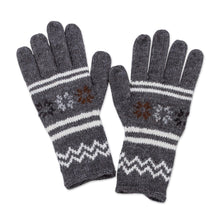 Load image into Gallery viewer, Alpaca Blend Gloves in Slate Grey and Ivory from Peru - Slate Stars | NOVICA
