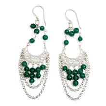 Load image into Gallery viewer, Sterling Silver and Agate Chandelier Earrings from Bali - Crescent Palace | NOVICA
