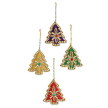 Load image into Gallery viewer, Set of Four Multicolored Christmas Tree Ornaments from India - Colorful Trees | NOVICA
