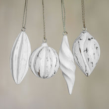 Load image into Gallery viewer, Four White Distressed Albesia Wood Ornaments from Bali - Holiday Ambassadors | NOVICA
