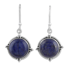 Load image into Gallery viewer, Lapis Lazuli and Sterling Silver Dangle Earrings from India - Alluring Speckles | NOVICA
