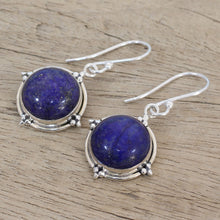 Load image into Gallery viewer, Lapis Lazuli and Sterling Silver Dangle Earrings from India - Alluring Speckles | NOVICA
