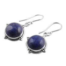 Load image into Gallery viewer, Lapis Lazuli and Sterling Silver Dangle Earrings from India - Alluring Speckles | NOVICA
