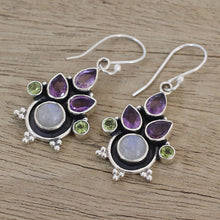 Load image into Gallery viewer, Multi-Gem Amethyst Rainbow Moonstone and Peridot Earrings - Colorful Bunch | NOVICA
