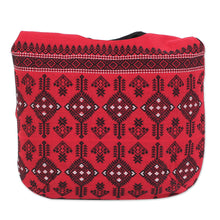 Load image into Gallery viewer, Geometric Cotton Shoulder Bag in Chili from India - Delightful Kites | NOVICA
