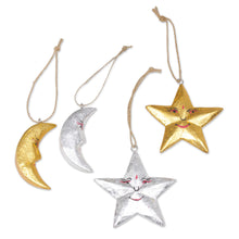Load image into Gallery viewer, Four Moon and Star Albesia Wood Ornaments from Bali - Stellar Holiday | NOVICA

