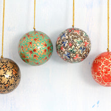 Load image into Gallery viewer, Set of Four Round Colorful Papier Mache Ornaments from India - Alluring Baubles | NOVICA
