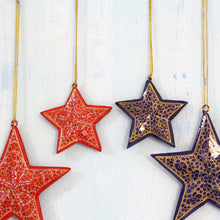 Load image into Gallery viewer, Four Blue and Red Papier Mache Star Ornaments from India - Starry Delight | NOVICA
