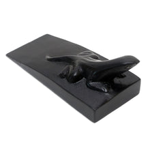 Load image into Gallery viewer, Hand Carved Suar Wood Lizard Door Stopper in Black from Bali - Handy Gecko in Black | NOVICA
