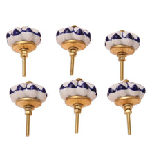 Load image into Gallery viewer, Six Ceramic Floral Knobs in Blue and White from India - Lapis Flowers | NOVICA
