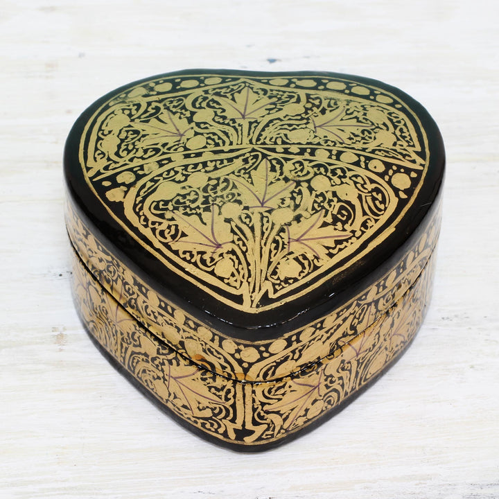 Black and Gold Papier Mache Decorative Box from India - Royal Grandeur | NOVICA