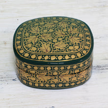 Load image into Gallery viewer, Green and Gold Papier Mache Decorative Box from India - Graceful Viridescence | NOVICA
