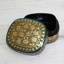 Load image into Gallery viewer, Green and Gold Papier Mache Decorative Box from India - Graceful Viridescence | NOVICA
