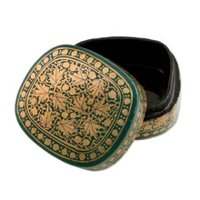 Load image into Gallery viewer, Green and Gold Papier Mache Decorative Box from India - Graceful Viridescence | NOVICA

