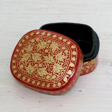 Load image into Gallery viewer, Red and Gold Papier Mache Decorative Box from India - Graceful Vermilion | NOVICA
