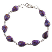 Load image into Gallery viewer, Sterling Silver and Purple Composite Turquoise Link Bracelet - Purple Cascade | NOVICA
