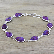 Load image into Gallery viewer, Sterling Silver and Purple Composite Turquoise Link Bracelet - Purple Cascade | NOVICA
