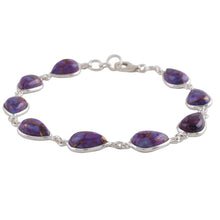 Load image into Gallery viewer, Sterling Silver and Purple Composite Turquoise Link Bracelet - Purple Cascade | NOVICA
