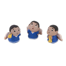 Load image into Gallery viewer, Petite Ceramic Angel Figurines in Blue Robes (Set of 3) - Little Angel Musicians | NOVICA
