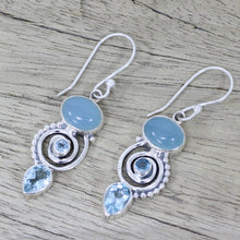 Load image into Gallery viewer, Blue Topaz and Chalcedony Dangle Earrings from India - Sentimental Journey | NOVICA
