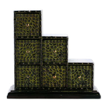 Load image into Gallery viewer, Chartreuse Green Embossed Aluminum on Wood Mini-Box - Chartreuse Sextet | NOVICA
