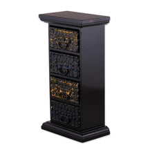 Load image into Gallery viewer, Four-Drawer Floral Repousse Wood Mini Chest of Drawers - Pretty Petals | NOVICA
