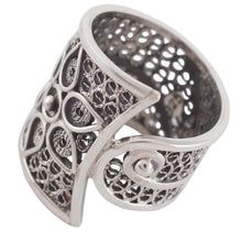 Load image into Gallery viewer, Sterling Silver Floral Filigree Band Ring from Peru - Magical Flower Vine | NOVICA
