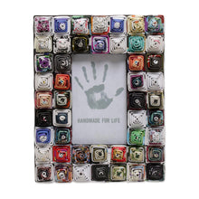 Load image into Gallery viewer, 3x5 Recycled Paper Photo Frame with Multicolored Squares - Square Shrines | NOVICA
